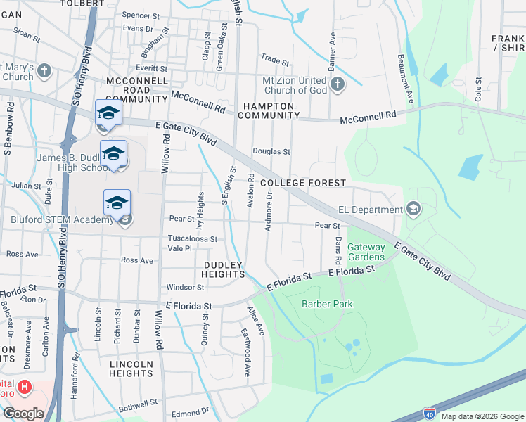 map of restaurants, bars, coffee shops, grocery stores, and more near in Greensboro