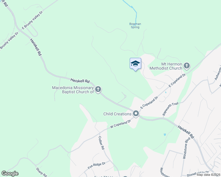 map of restaurants, bars, coffee shops, grocery stores, and more near 8606 Heiskell Road in Powell