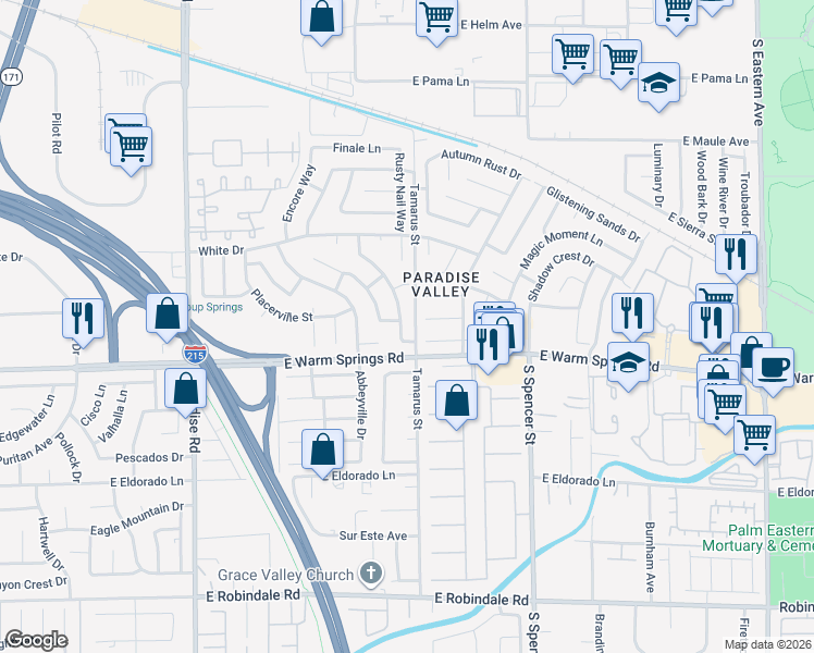 map of restaurants, bars, coffee shops, grocery stores, and more near 7248 Sixshooter Drive in Las Vegas