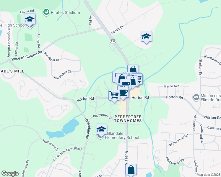 map of restaurants, bars, coffee shops, grocery stores, and more near 3835 Guess Road in Durham