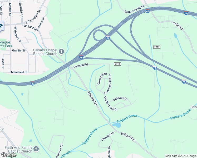 map of restaurants, bars, coffee shops, grocery stores, and more near 2236 Crest Hill Drive in Winston-Salem