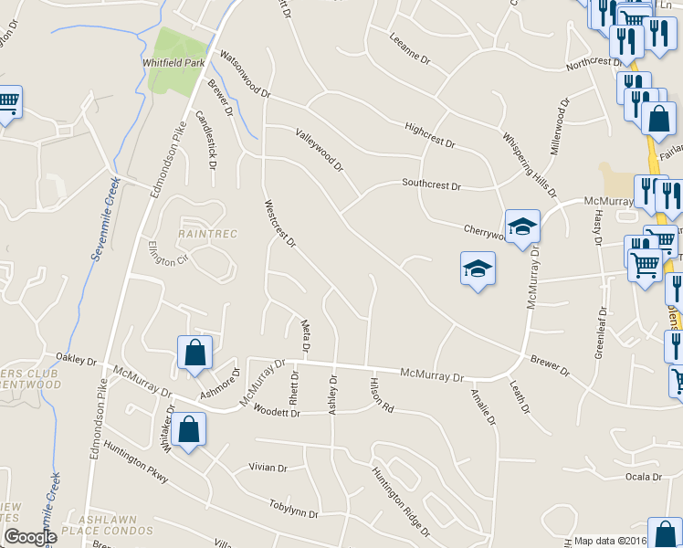 map of restaurants, bars, coffee shops, grocery stores, and more near 464 Westcrest Drive in Nashville