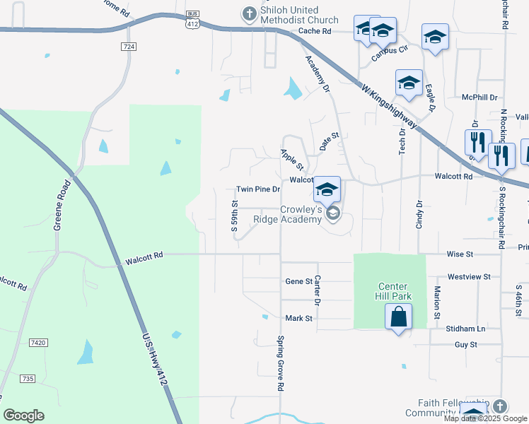 map of restaurants, bars, coffee shops, grocery stores, and more near 5706 Cedar Street in Paragould