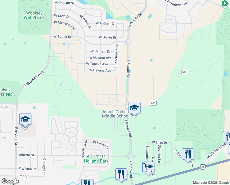 map of restaurants, bars, coffee shops, grocery stores, and more near 4282 West Cactus Place in Fayetteville
