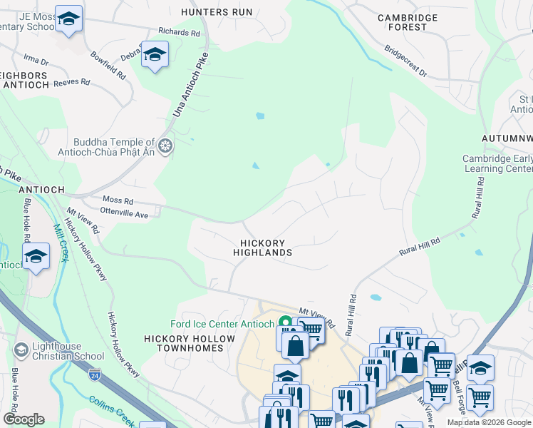 map of restaurants, bars, coffee shops, grocery stores, and more near 4848 Highlander Cove in Nashville
