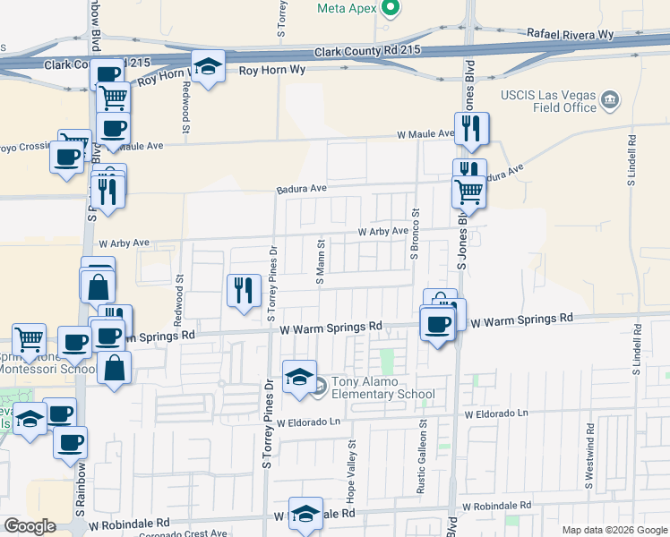 map of restaurants, bars, coffee shops, grocery stores, and more near in Las Vegas