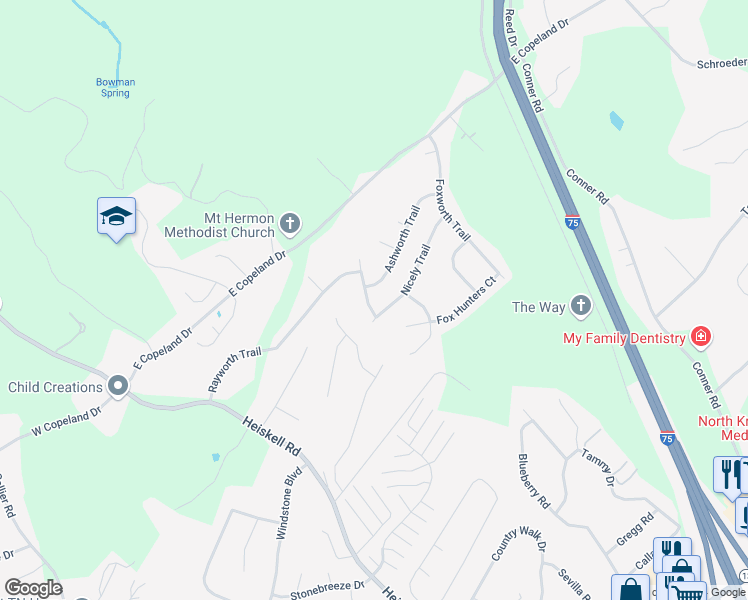 map of restaurants, bars, coffee shops, grocery stores, and more near 8206 Huntsman Court in Powell