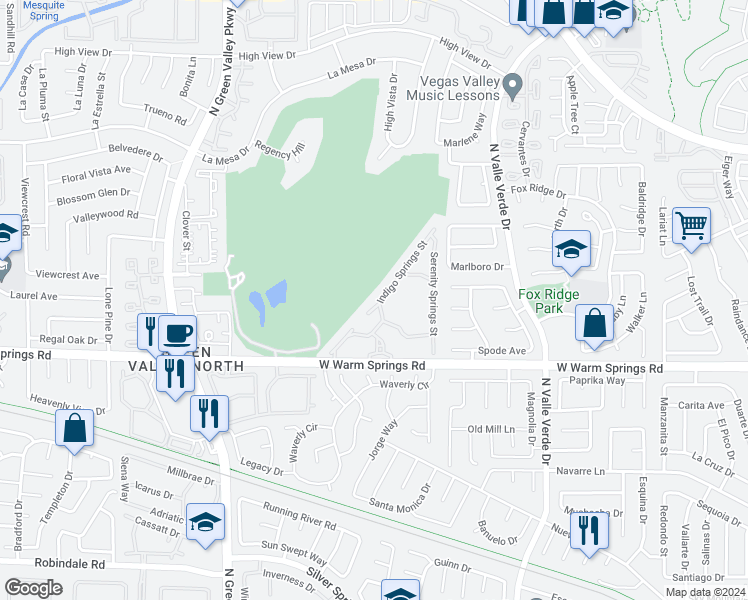 map of restaurants, bars, coffee shops, grocery stores, and more near 439 Indigo Springs Street in Henderson