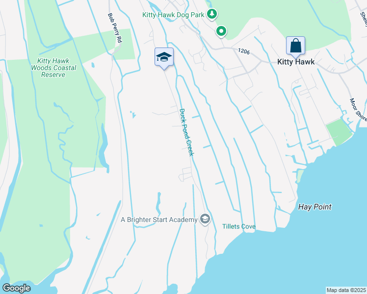 map of restaurants, bars, coffee shops, grocery stores, and more near 3930 Poor Ridge Road in Kitty Hawk