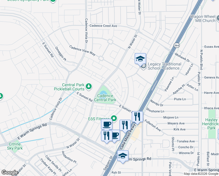 map of restaurants, bars, coffee shops, grocery stores, and more near 1068 East Sunset Road in Henderson