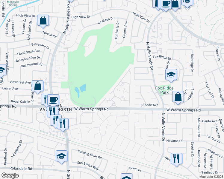 map of restaurants, bars, coffee shops, grocery stores, and more near 439 Indigo Springs Street in Henderson