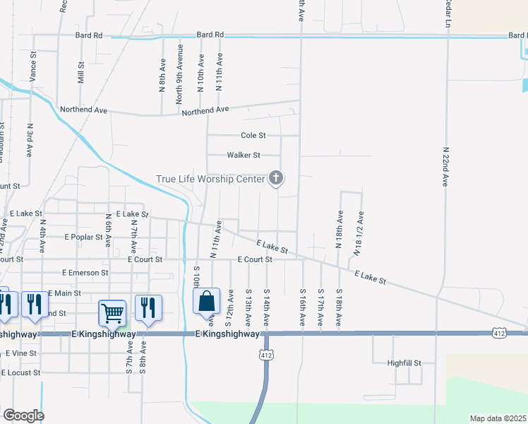 map of restaurants, bars, coffee shops, grocery stores, and more near 401 North 13th Avenue in Paragould