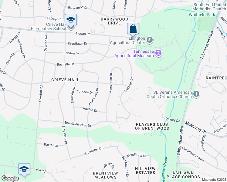 map of restaurants, bars, coffee shops, grocery stores, and more near 5205 Kincannon Drive in Nashville