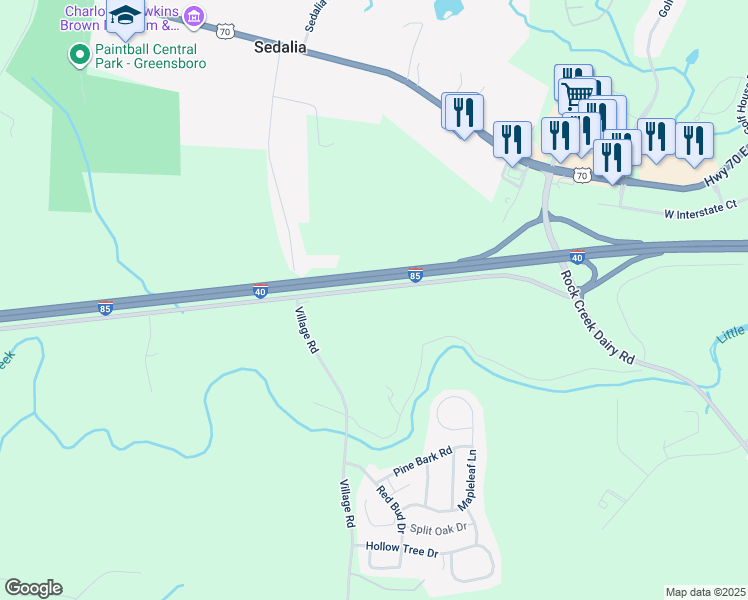 map of restaurants, bars, coffee shops, grocery stores, and more near 5704 Millstream Road in Whitsett