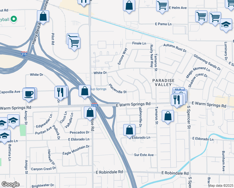 map of restaurants, bars, coffee shops, grocery stores, and more near 1139 Placerville Street in Las Vegas