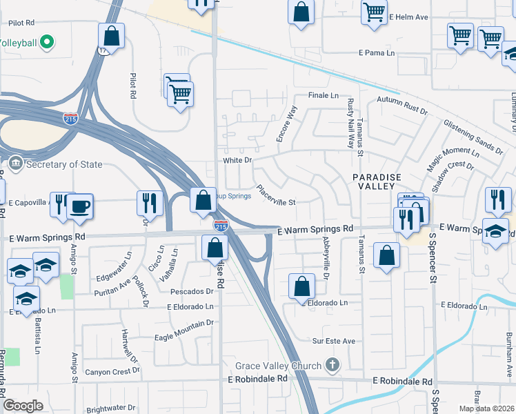 map of restaurants, bars, coffee shops, grocery stores, and more near 7249 Dingo Court in Las Vegas