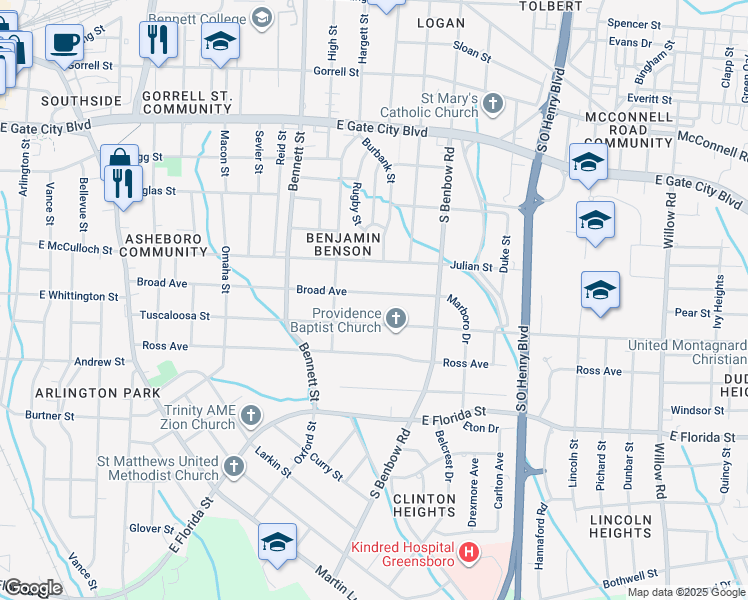 map of restaurants, bars, coffee shops, grocery stores, and more near 914 Broad Avenue in Greensboro