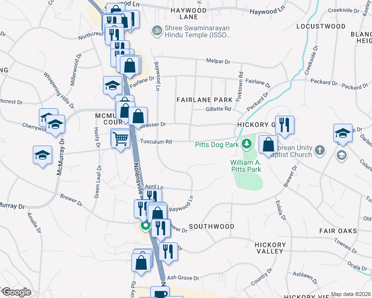 map of restaurants, bars, coffee shops, grocery stores, and more near 363 Tusculum Road in Nashville