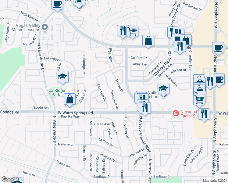 map of restaurants, bars, coffee shops, grocery stores, and more near 1719 Mesquite Court in Henderson