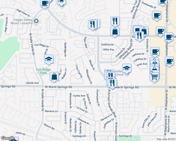 map of restaurants, bars, coffee shops, grocery stores, and more near 1719 Mesquite Court in Henderson