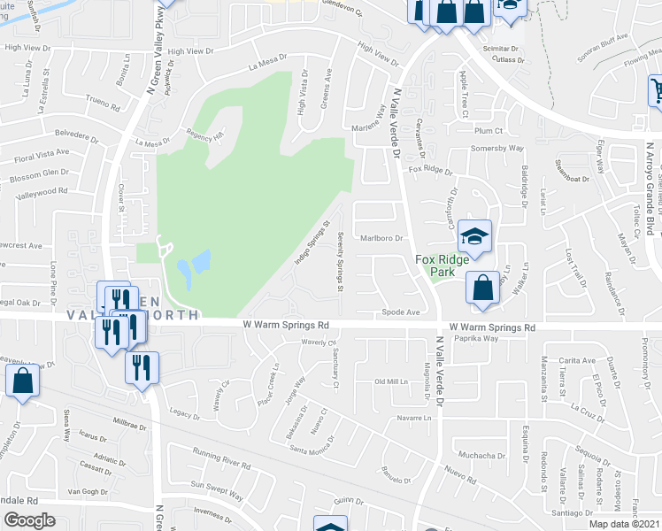 map of restaurants, bars, coffee shops, grocery stores, and more near 2050 West Warm Springs Road in Henderson