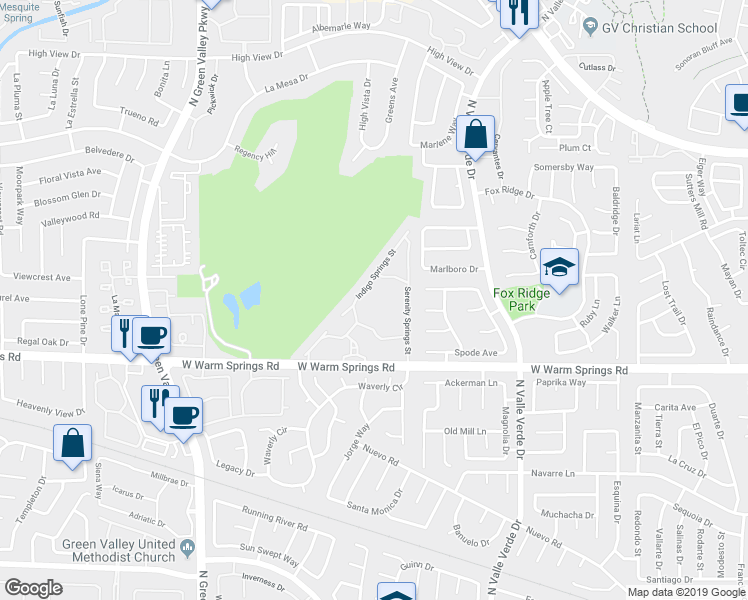 map of restaurants, bars, coffee shops, grocery stores, and more near 2050 West Warm Springs Road in Henderson