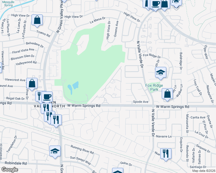 map of restaurants, bars, coffee shops, grocery stores, and more near 2050 West Warm Springs Road in Henderson