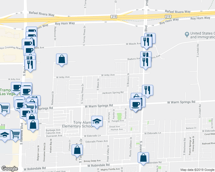 map of restaurants, bars, coffee shops, grocery stores, and more near 6255 West Arby Avenue in Las Vegas