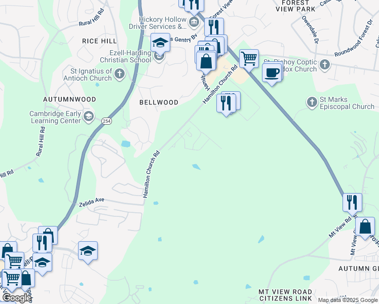 map of restaurants, bars, coffee shops, grocery stores, and more near 3001 Hamilton Church Road in Nashville