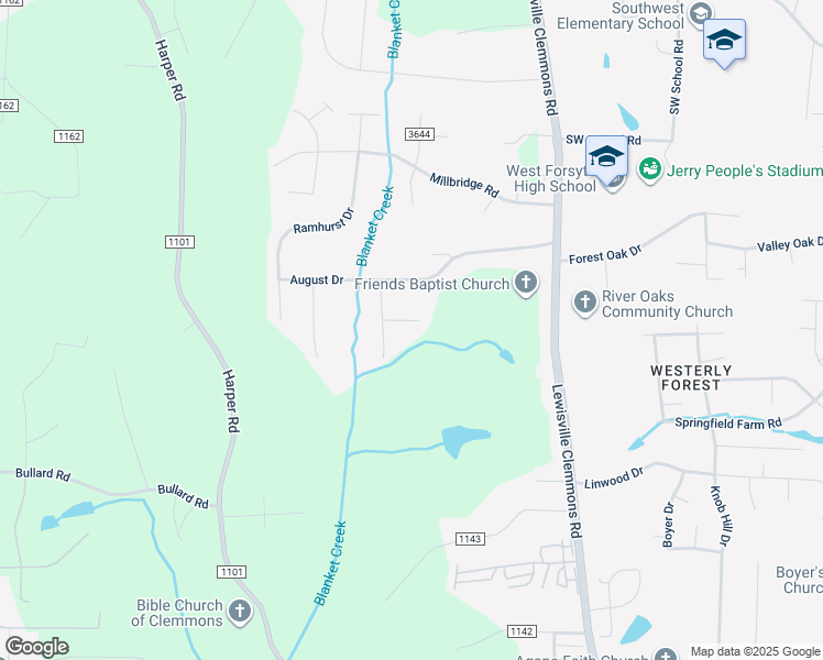 map of restaurants, bars, coffee shops, grocery stores, and more near 7008 Ashburn Circle in Clemmons