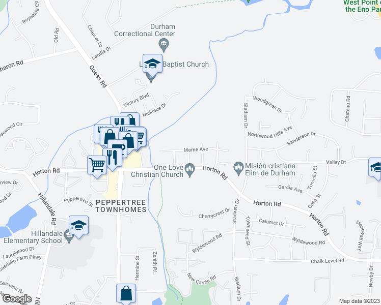 map of restaurants, bars, coffee shops, grocery stores, and more near 4214 Oran Avenue in Durham