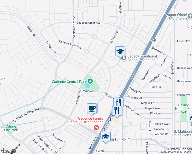 map of restaurants, bars, coffee shops, grocery stores, and more near 1071 Vibrance Drive in Henderson