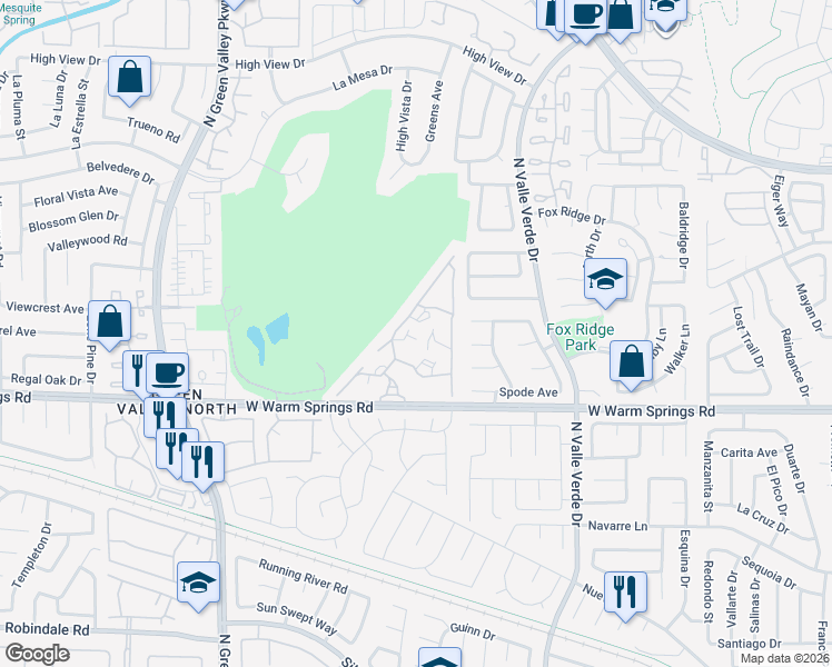 map of restaurants, bars, coffee shops, grocery stores, and more near 2050 West Warm Springs Road in Henderson