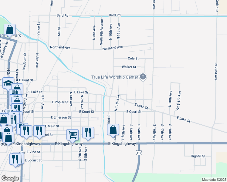map of restaurants, bars, coffee shops, grocery stores, and more near 307 North 10th Avenue in Paragould