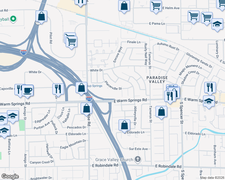 map of restaurants, bars, coffee shops, grocery stores, and more near 1139 Placerville Street in Las Vegas
