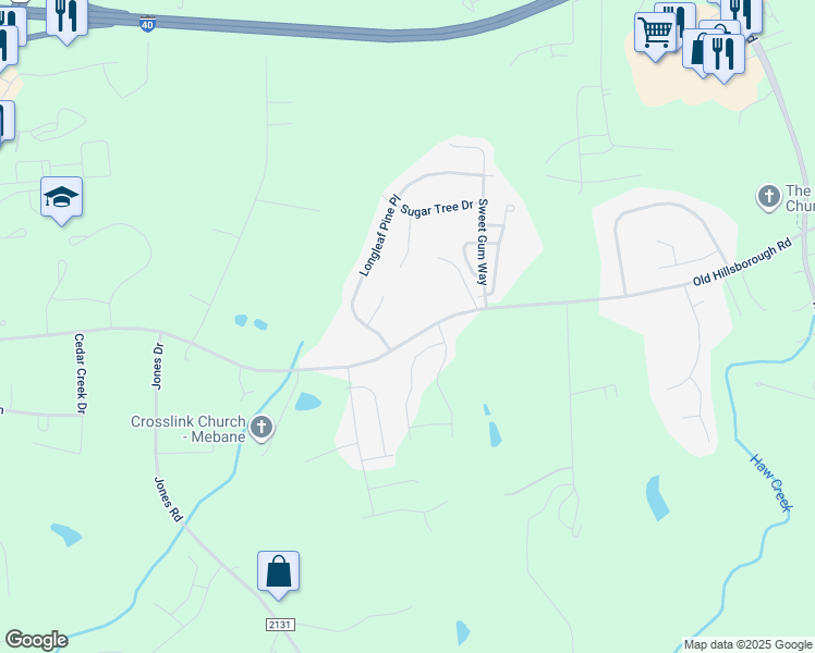 map of restaurants, bars, coffee shops, grocery stores, and more near 3548 Old Hillsborough Road in Mebane