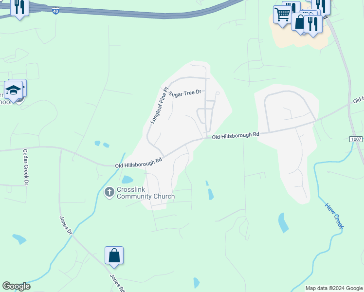 map of restaurants, bars, coffee shops, grocery stores, and more near 3621 Old Hillsborough Road in Mebane