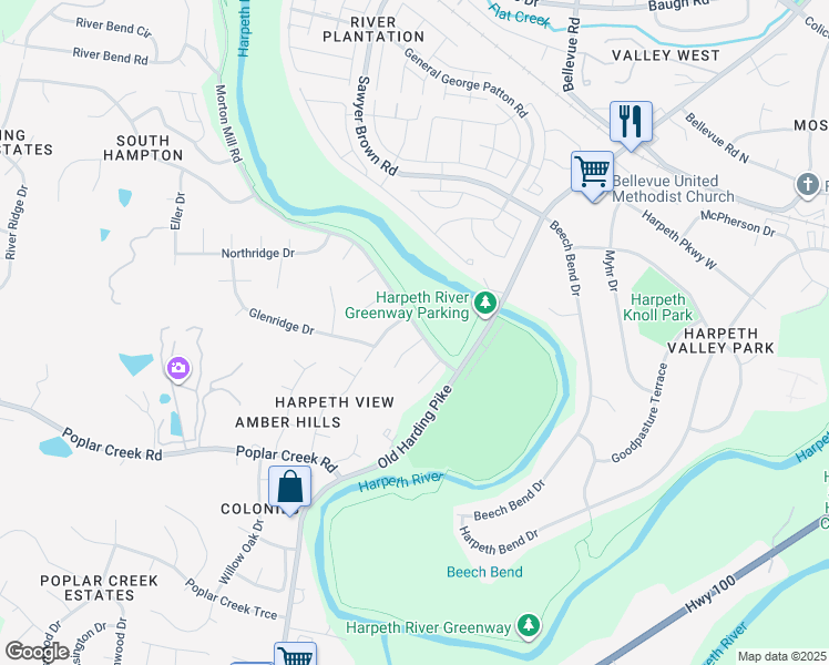 map of restaurants, bars, coffee shops, grocery stores, and more near 1000 Morrisey Court in Nashville