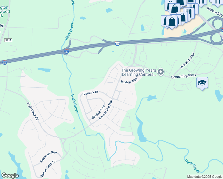 map of restaurants, bars, coffee shops, grocery stores, and more near 4019 Bow Court in Burlington