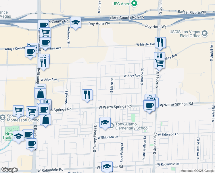 map of restaurants, bars, coffee shops, grocery stores, and more near 7158 Black Sage Street in Las Vegas