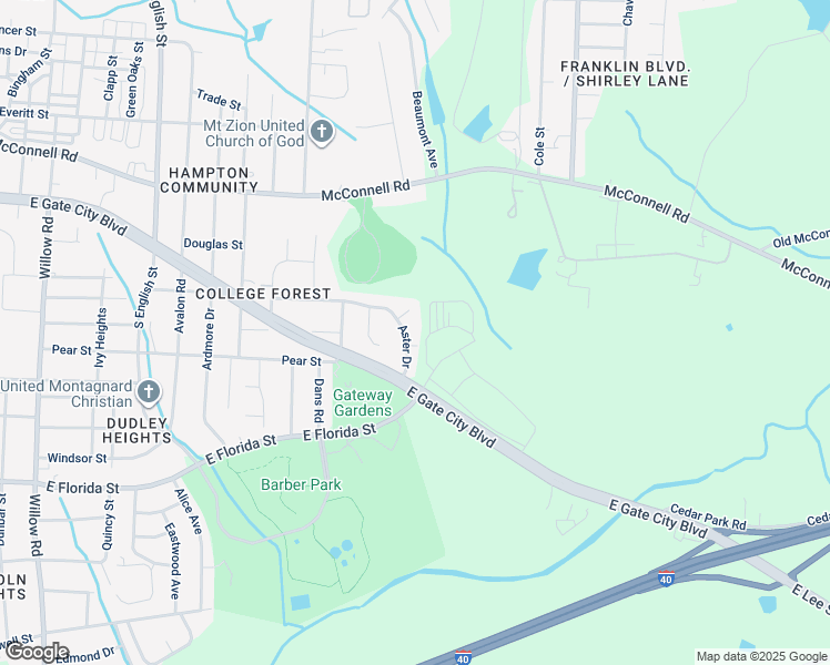 map of restaurants, bars, coffee shops, grocery stores, and more near 2719 Aster Drive in Greensboro