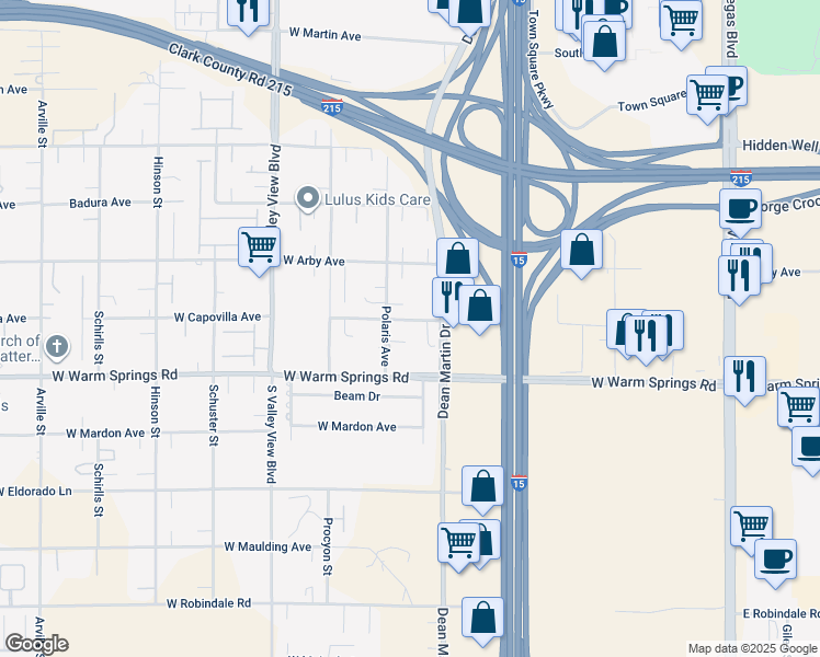 map of restaurants, bars, coffee shops, grocery stores, and more near 3315 West Capovilla Avenue in Las Vegas