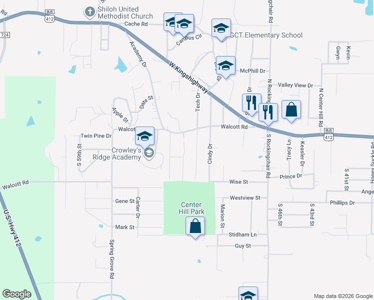 map of restaurants, bars, coffee shops, grocery stores, and more near 413 Michelle Drive in Paragould