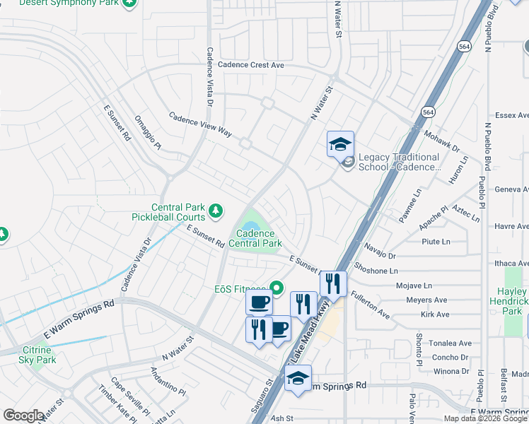 map of restaurants, bars, coffee shops, grocery stores, and more near 1068 East Sunset Road in Henderson