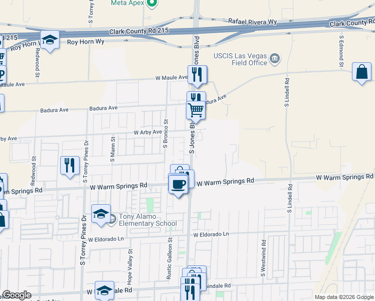 map of restaurants, bars, coffee shops, grocery stores, and more near 6139 Sky River Court in Las Vegas