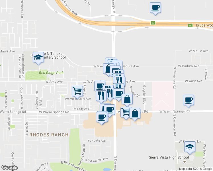map of restaurants, bars, coffee shops, grocery stores, and more near 7111 South Durango Drive in Las Vegas