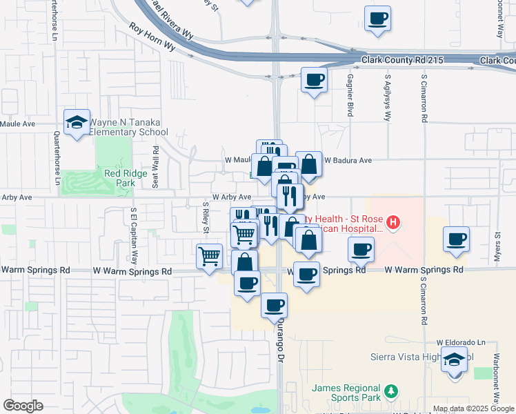 map of restaurants, bars, coffee shops, grocery stores, and more near 7111 South Durango Drive in Las Vegas