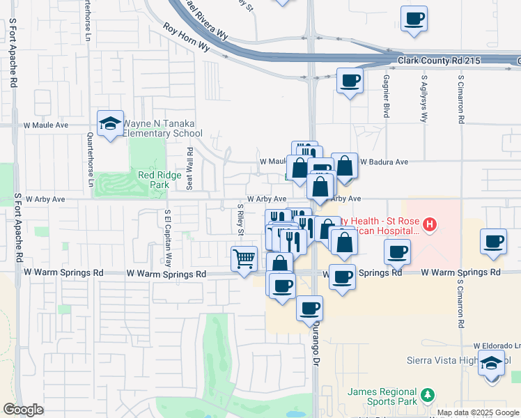 map of restaurants, bars, coffee shops, grocery stores, and more near 7123 South Durango Drive in Las Vegas