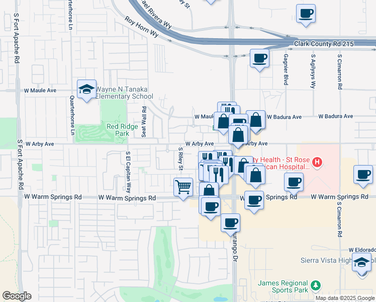 map of restaurants, bars, coffee shops, grocery stores, and more near 7123 South Durango Drive in Las Vegas