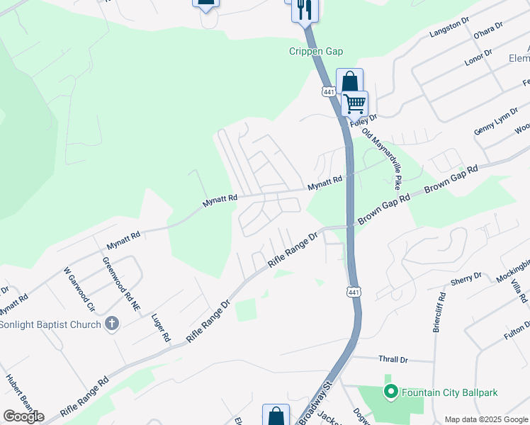 map of restaurants, bars, coffee shops, grocery stores, and more near 3406 Mynatt Road in Knoxville